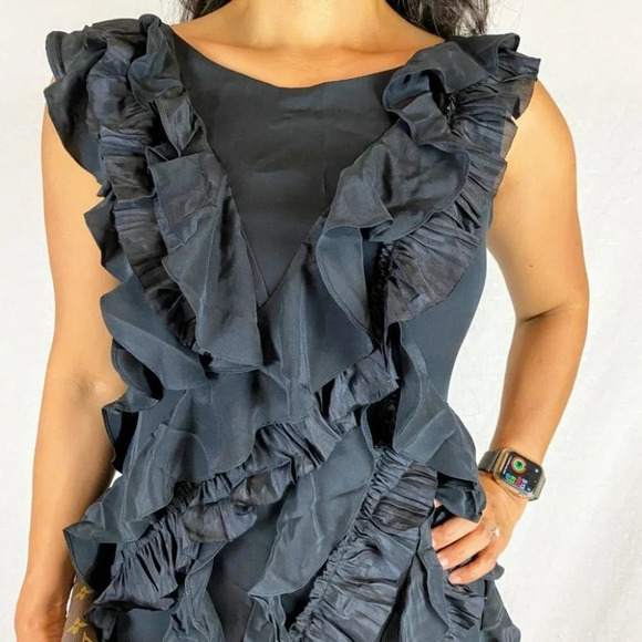 Marchesa Notte Black Silk Ruffle Cocktail Dress $795 - Picture 2 of 10